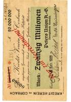 20 Mio.Mark Wilh. Bing, Corbach Peters Union A.G. Zweigfabrik Corbach Inflationsausgabe averssmall.jpg
