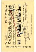 50 Mrd.Mark - Peters Union A.G. Zweigfabrik Corbach Inflationsausgabe averssmall.jpg