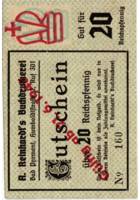 20 Reichspfennig A. Reinhardt, Bad Pyrmont A. Reinhardt's Buchdruckerei Pyrmont Serienschein averssmall.jpg